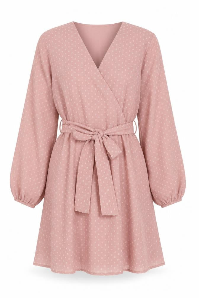 NA-KD Women’s Pink Wrap Dress Size 12 Long Sleeve Belted Polyester