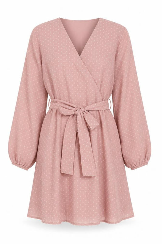 NA-KD Women’s Pink Wrap Dress Size 12 Long Sleeve Belted Polyester