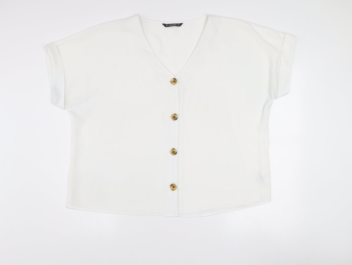Dunnes Stores Women’s Ivory Button Blouse XL V-Neck Short Sleeve Top