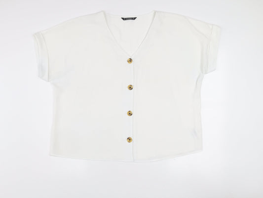 Dunnes Stores Women’s Ivory Button Blouse XL V-Neck Short Sleeve Top