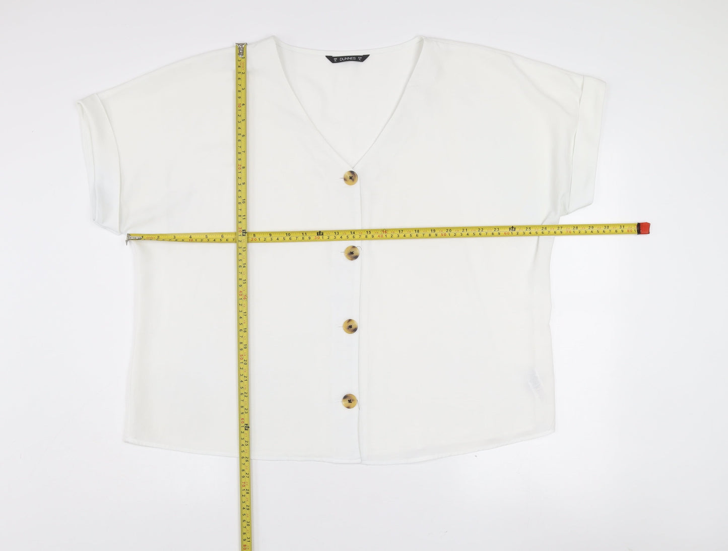 Dunnes Stores Women’s Ivory Button Blouse XL V-Neck Short Sleeve Top