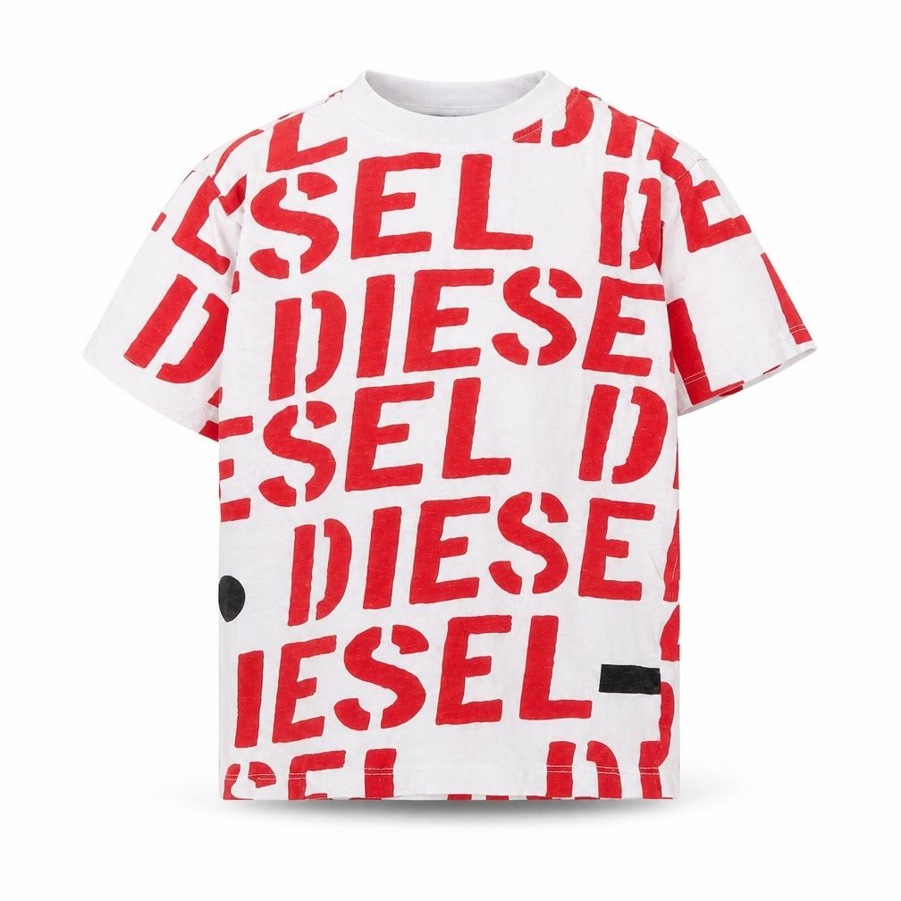 Diesel Boys White Red Logo Graphic Cotton T-Shirt 8 Years