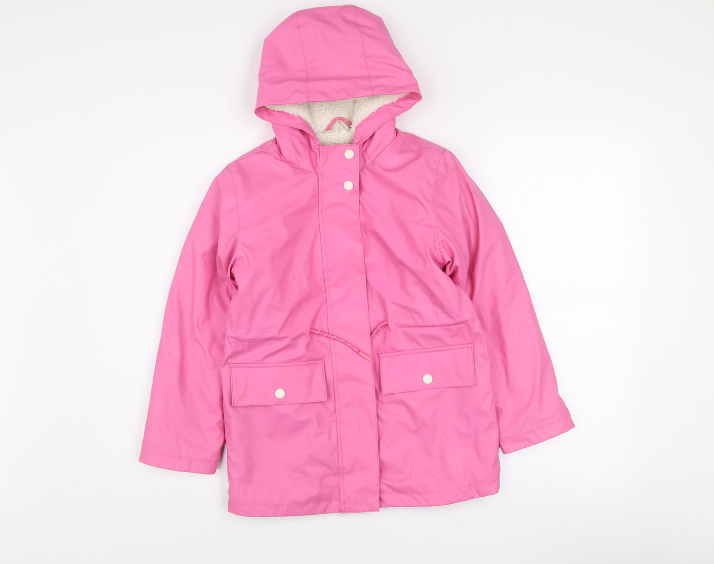 John Lewis Girls Pink Hooded Waterproof Rain Coat Age 9 Years Lined Polyester
