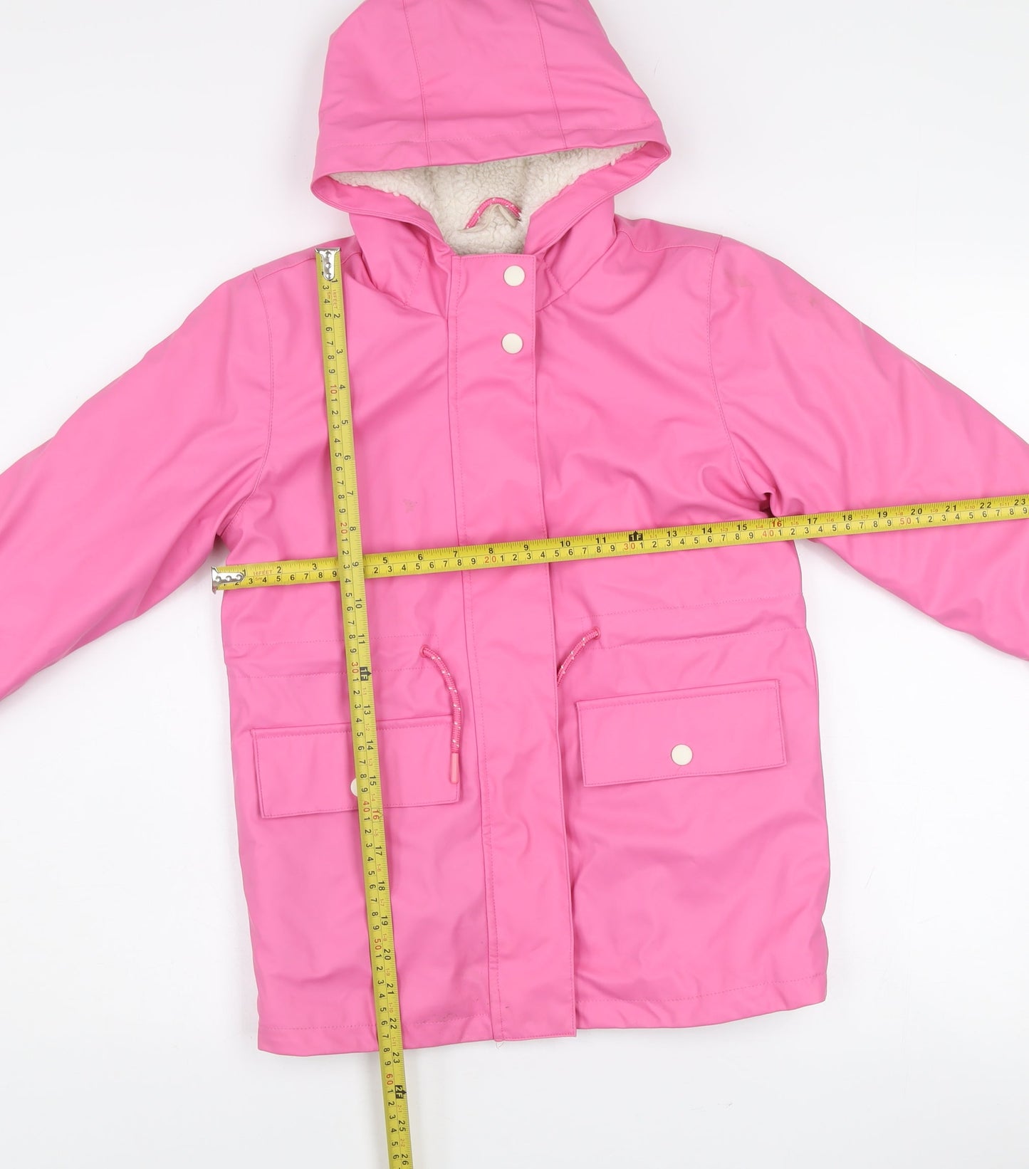 John Lewis Girls Pink Hooded Waterproof Rain Coat Age 9 Years Lined Polyester