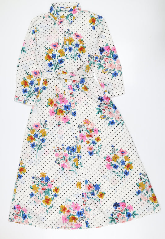 Pieces Womens Multicoloured Floral Polka Dot Shirt Dress XS