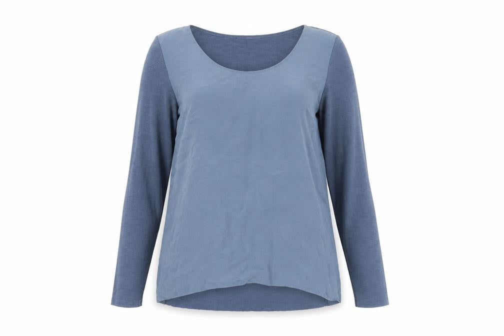COS Women's Blue Wool Modal Long Sleeve Basic Blouse Size 8