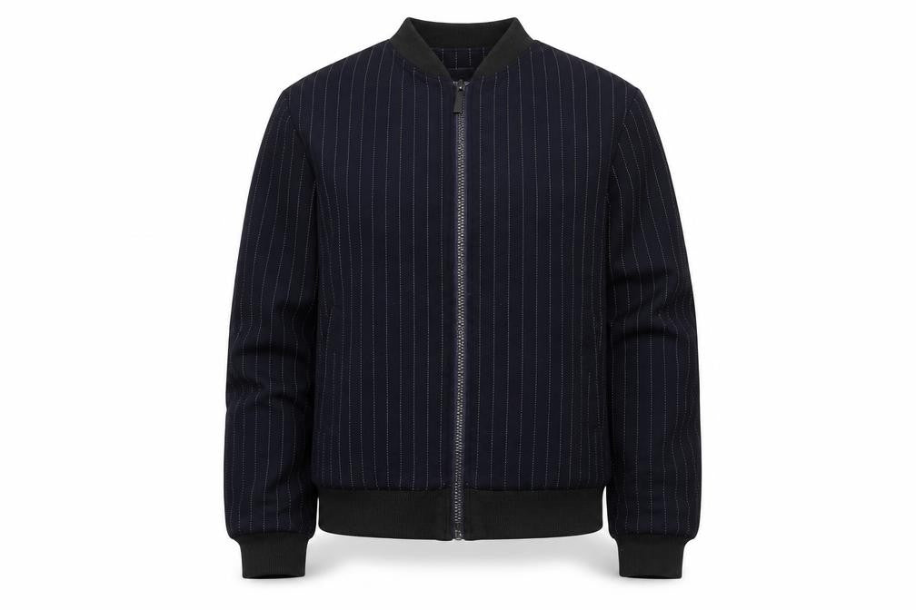 DKNY Girls Blue Pinstripe Bomber Jacket Size 10 Years Cotton Blend Zip Front