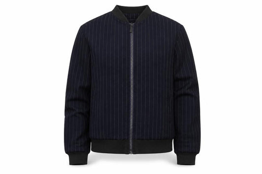DKNY Girls Blue Pinstripe Bomber Jacket Size 10 Years Cotton Blend Zip Front