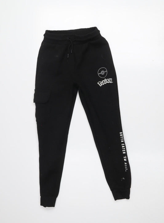 Pokémon Boys Black Jogger Sweatpants 9-10 Years Elastic Waist Tapered Fit