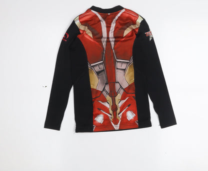 Close-up detail of Sondico boys’ iron man long sleeve compression t-shirt 7-8 years red marvel