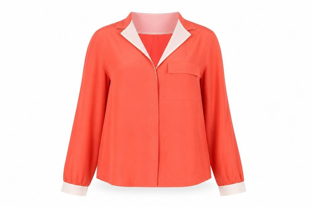 Front view of ASOS Women's Orange Long Sleeve Blouse, size 12, Polyester Casual Top