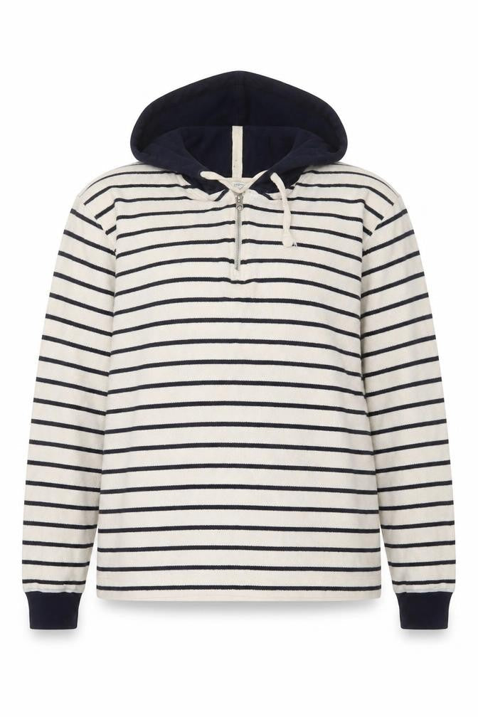 Zara Women Navy Stripe 1/4 Zip Cotton Hoodie M