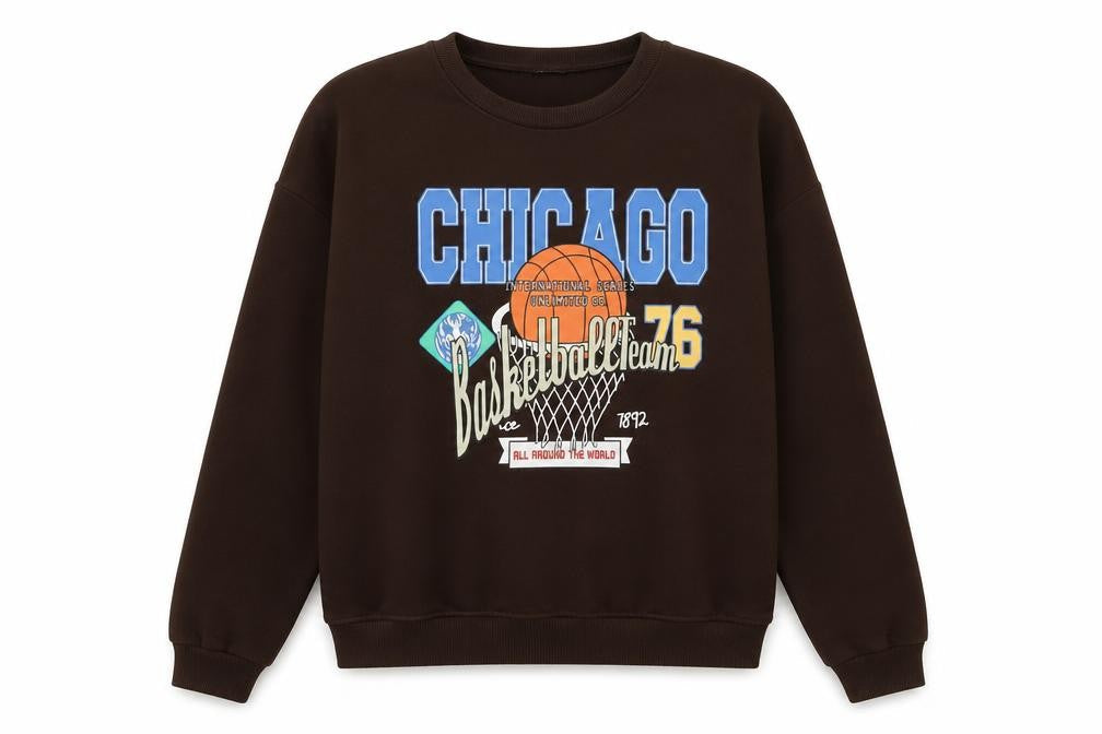 SHEIN Womens Brown Chicago Basketball Print Pullover Sweatshirt XL