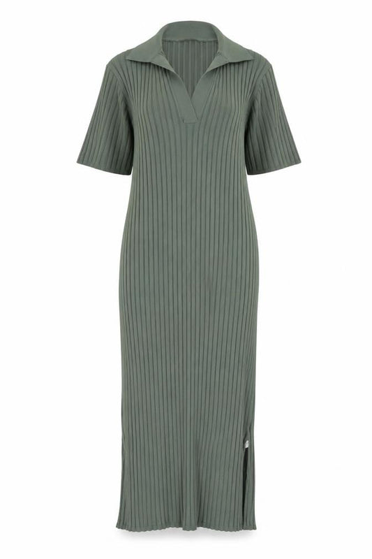 A Day’s March Women Green L Midi Collared Knit Shirt Dress