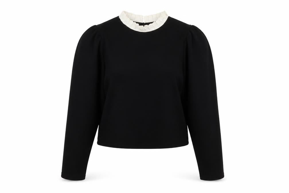 Zara Women Black Ruffle Collar Cropped Blouse Size S