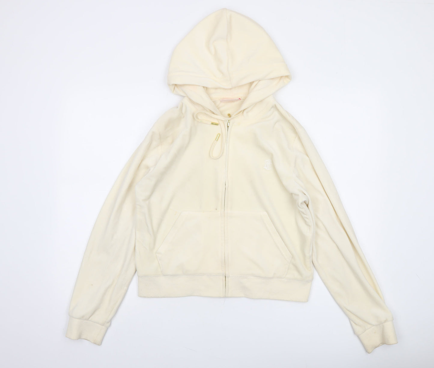 Juicy Couture Women Beige Velour Full Zip Hoodie Size L