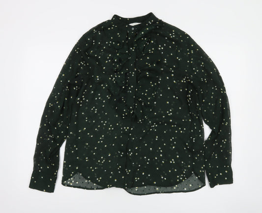 H&M Womens Green Polka Dot Ruffle Tunic Blouse Size 14