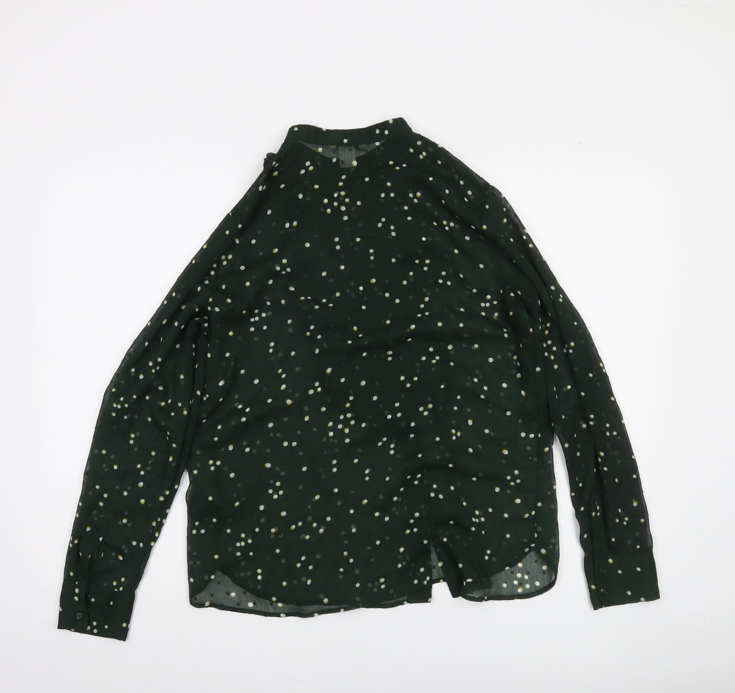 H&M Womens Green Polka Dot Ruffle Tunic Blouse Size 14