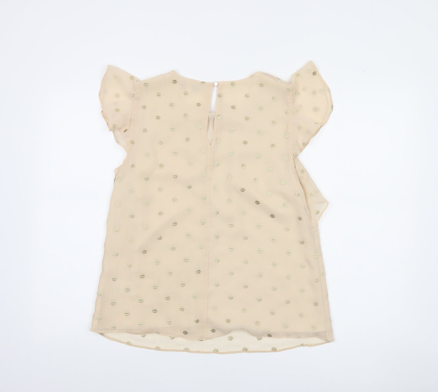 Oasis Women Beige Polka Dot Ruffle Chiffon Blouse Size 12