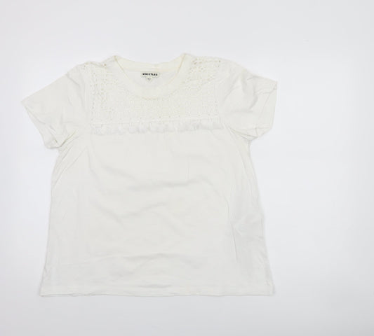 Whistles Women's White Cotton Crochet Detail T-Shirt UK 12