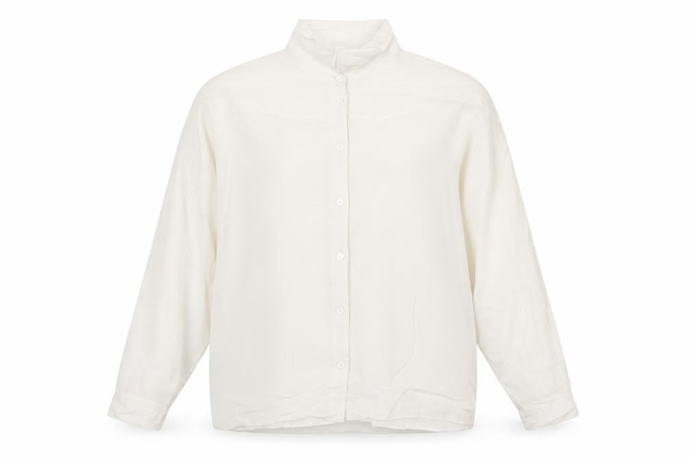 Front view of ASOS Women’s White Viscose Long Sleeve Button-Up Shirt, size UK 10