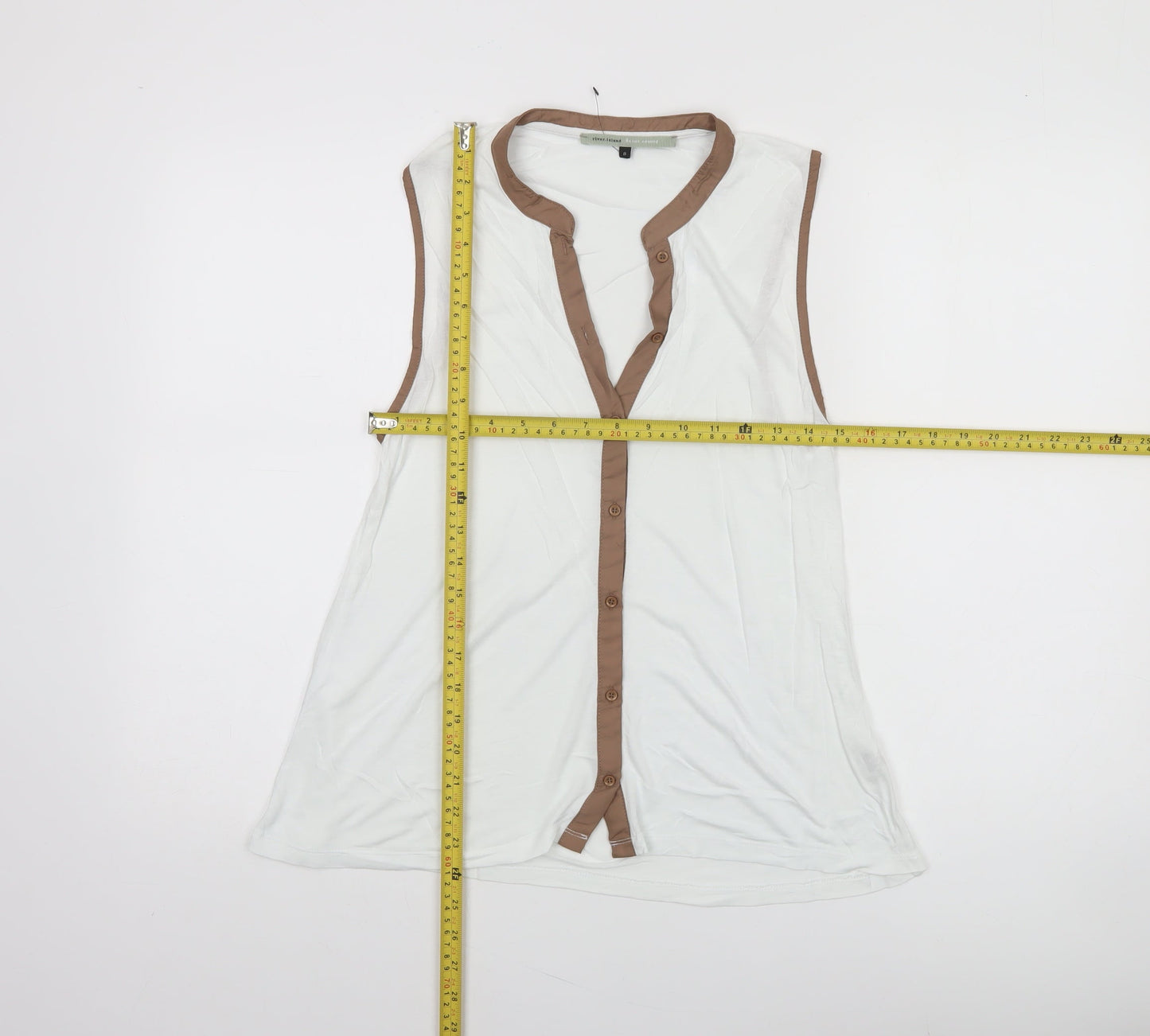 River Island Womens White Sleeveless Button Blouse Size 8