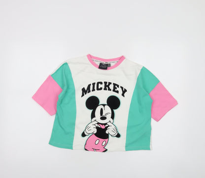 Front view of Disney at Primark girls’ multicoloured mickey mouse cropped t-shirt 10-11 years