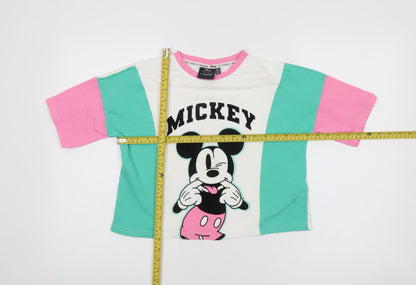Back view of Disney at Primark girls’ multicoloured mickey mouse cropped t-shirt 10-11 years