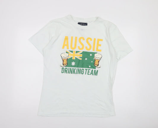 Tweed River Men's White M Aussie Drinking Team Graphic Cotton T-Shirt