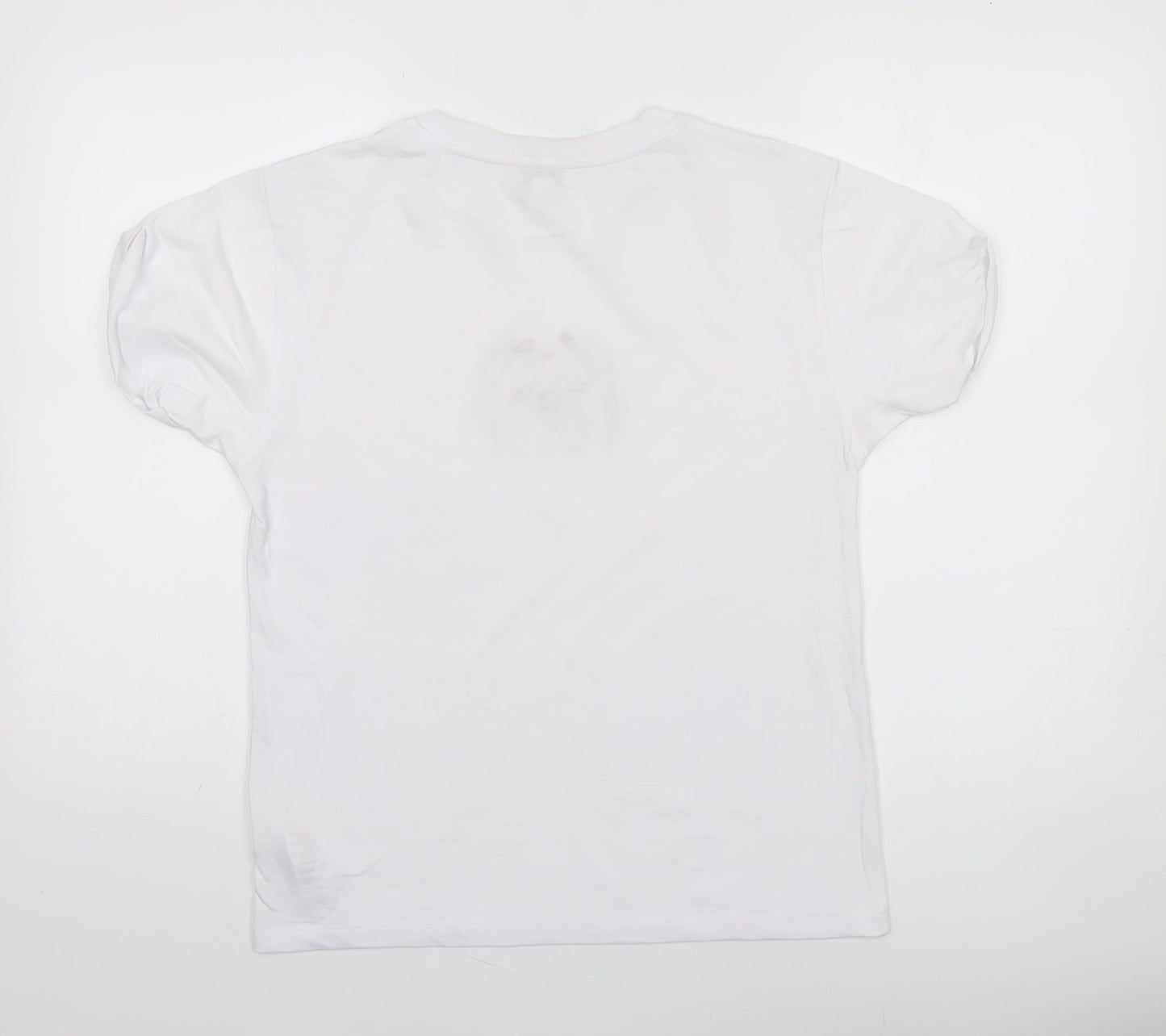 Topshop Women White Dog Print Cotton Blend Short Sleeve T-Shirt Size 10