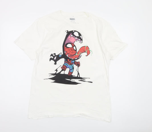 Marvel Men's White Spider-Man Graphic Print T-Shirt Size M