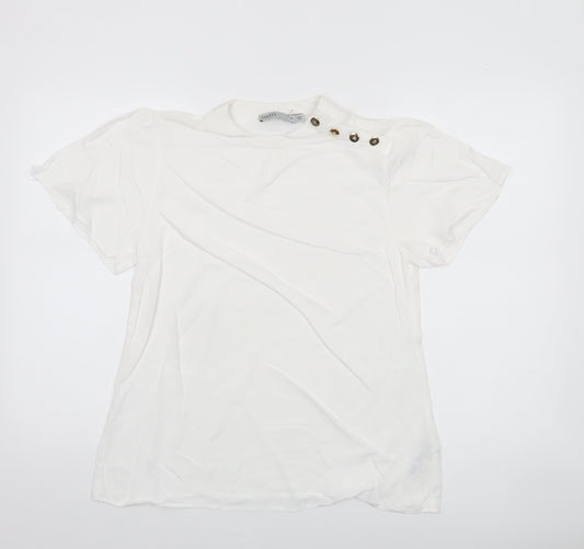 Oasis Women’s White Short Sleeve High Neck Button Detail Blouse Size 10