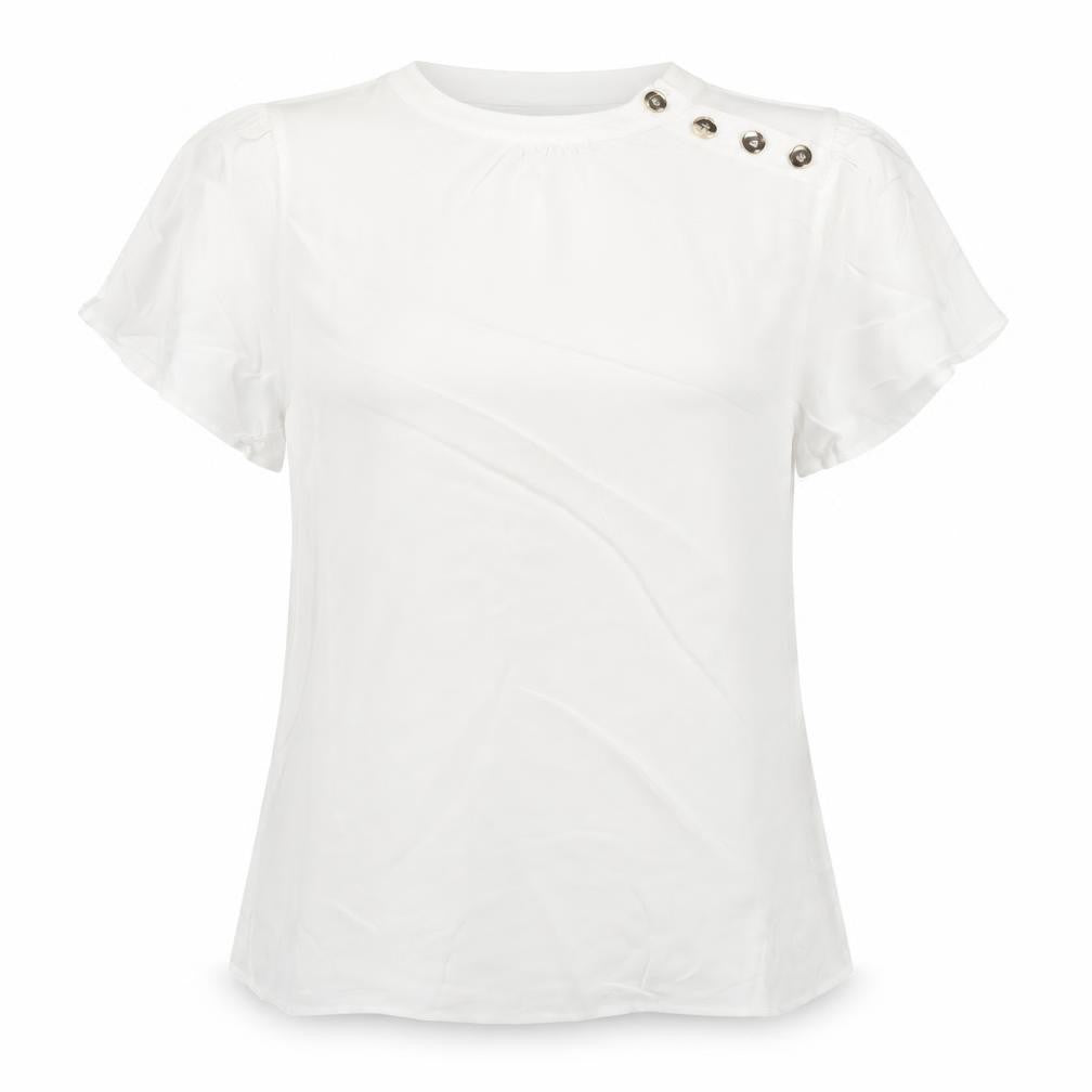 Oasis Women’s White Short Sleeve High Neck Button Detail Blouse Size 10