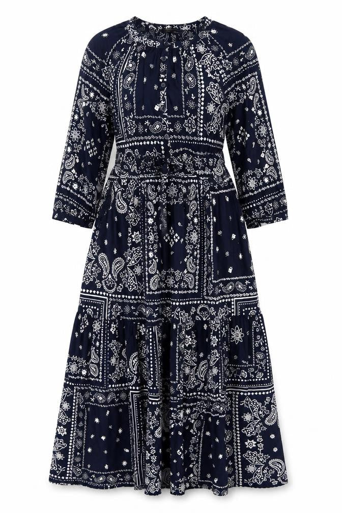 Marks & Spencer Women Blue Paisley V-Neck Fit & Flare Dress Size 8