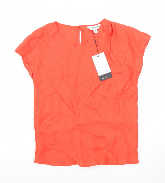 Marks and Spencer Women Orange Linen Short Sleeve Blouse Size 6
