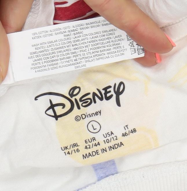 Disney Women White Multicoloured Mickey T-Shirt Size L 14/16 Cotton