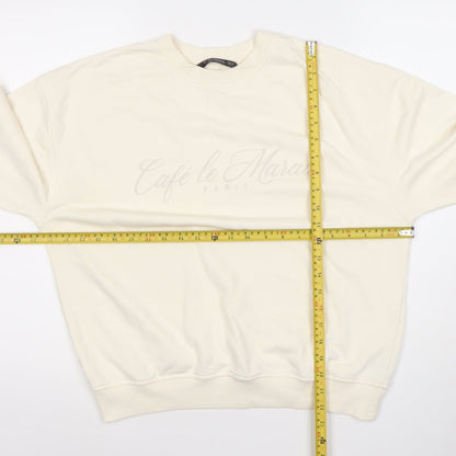 Close-up detail of Dunnes Women Ivory Café le Marais Cotton Blend Pullover Sweatshirt, size S