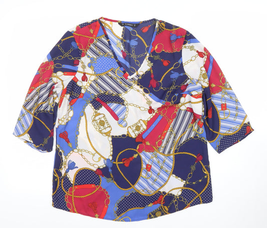 Dunnes Women’s Multicoloured Chain Print 3/4 Sleeve Polyester Blouse Size 12