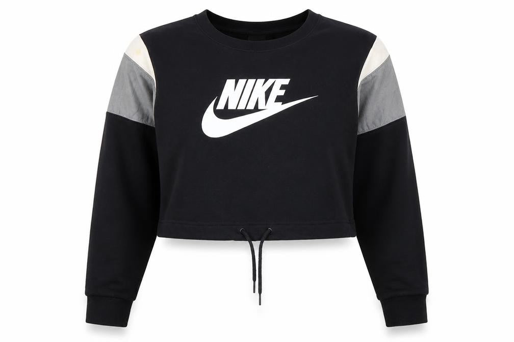Nike Women's Black Cropped Pullover Sweatshirt S Colourblock Logo