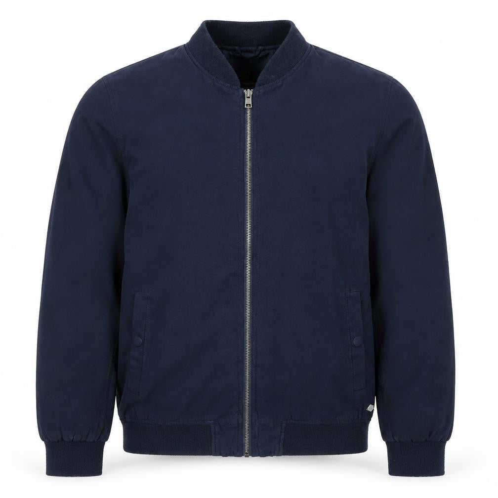 Solid Men Blue L Bomber Jacket Full Zip Polyester Lined Casual