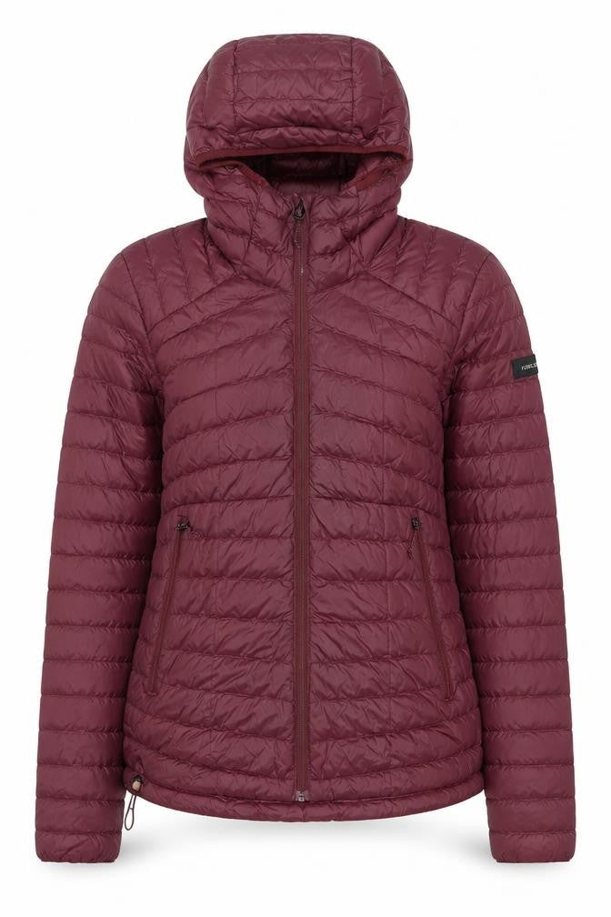 Decathlon Women's Red Hooded Puffer Jacket XS Lightweight Down Warm Coat