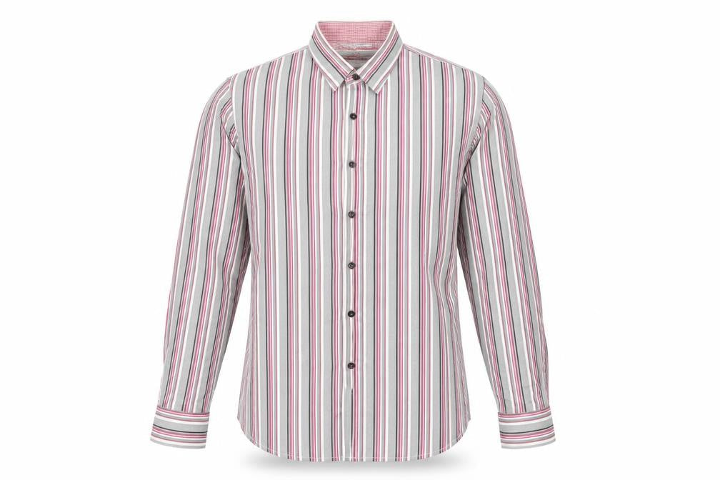 DV8 Men’s Grey Pink Striped Long Sleeve Cotton Button-Up Shirt Size L