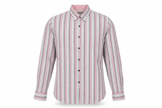 DV8 Men’s Grey Pink Striped Long Sleeve Cotton Button-Up Shirt Size L