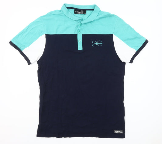 Crosshatch Mens XL Blue Colourblock Polo Shirt Short Sleeve Cotton