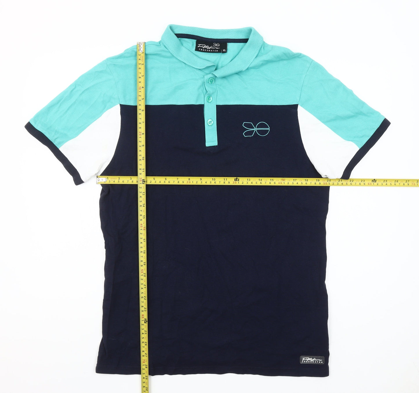 Crosshatch Mens XL Blue Colourblock Polo Shirt Short Sleeve Cotton