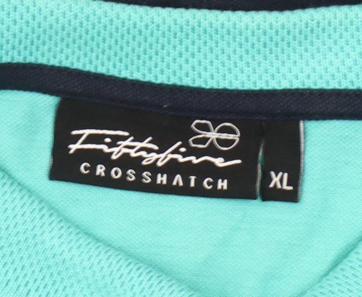Crosshatch Mens XL Blue Colourblock Polo Shirt Short Sleeve Cotton