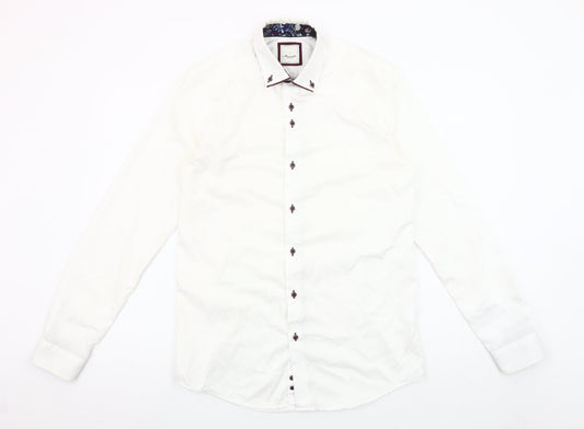Marnelli Men's White Cotton Long Sleeve Formal Dress Shirt Size S