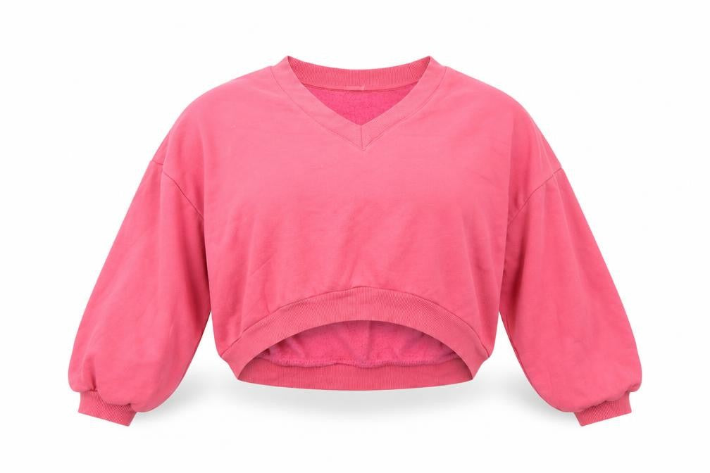 Gémo Womens Pink V-Neck Pullover Sweatshirt Size L Cotton Blend