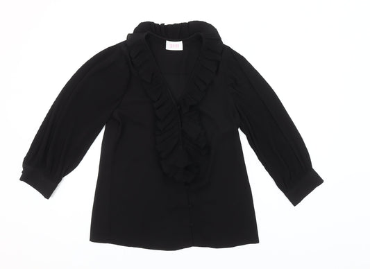 Savida Women's Black Ruffle Long Sleeve Blouse Size 2XS