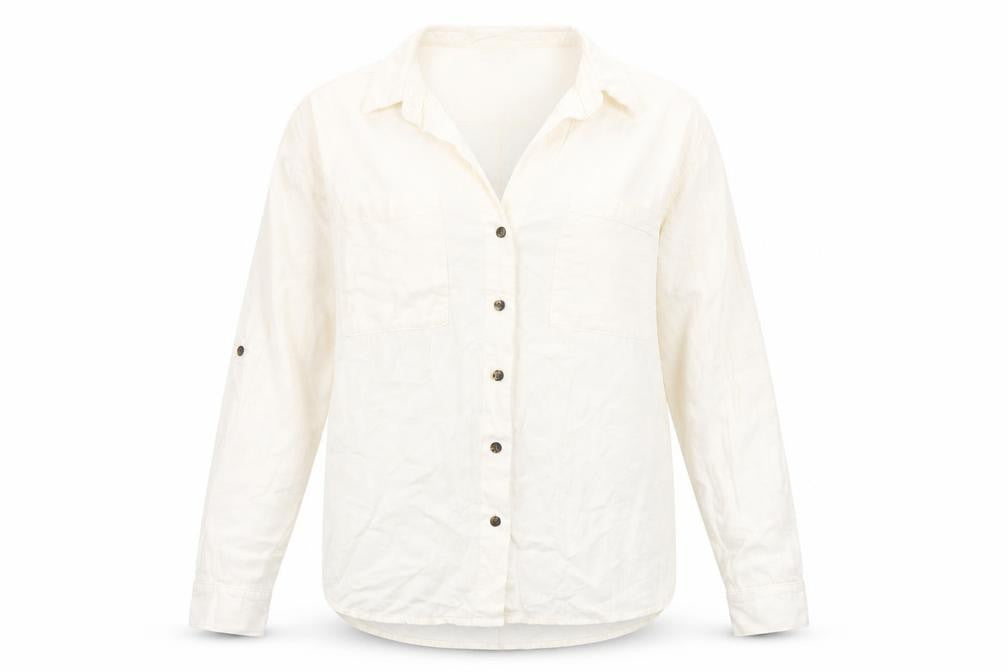 Only Women's Ivory Linen Blend Button-Up Shirt Size S